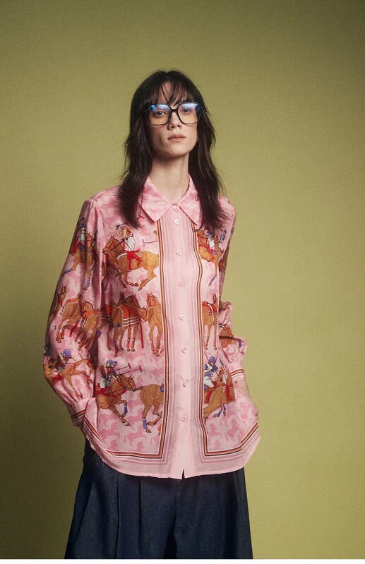 Visokokvalitetne vintage barokne ženske košulje Luksuzna bluza dugih rukava Ružičasta bluza s printom na rever Proljeće Jesen Ženska majica s gornjim dijelom 1701