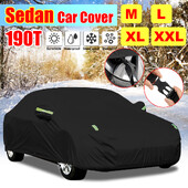 190T Universal Full Black Auto Καλύμματα Αυτοκινήτου Αδιάβροχα Εξωτερικά Αδιάβροχα Προστασία Χιονιού από τον ήλιο UV For Sedan Καλύμματα σκίαστρου M/L/XL/XXL