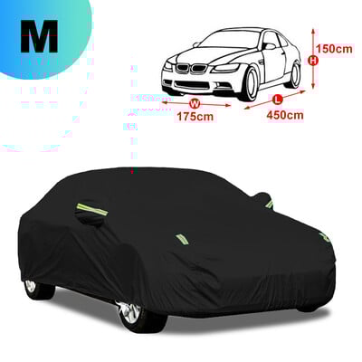 190T Universal Full Black Auto Καλύμματα Αυτοκινήτου Αδιάβροχα Εξωτερικά Αδιάβροχα Προστασία Χιονιού από τον ήλιο UV For Sedan Καλύμματα σκίαστρου M/L/XL/XXL