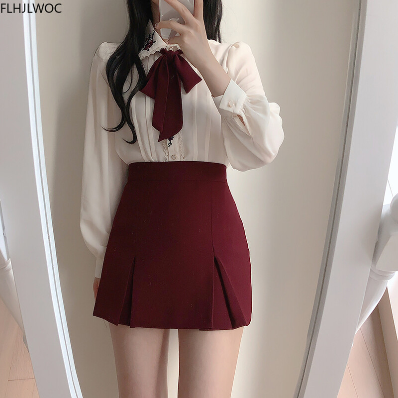 Retro vintage vrhovi s leptir mašnama Jesenska osnovna odjeća Elegantne formalne jednokopčane jednokopčane jednokopne bijele košulje