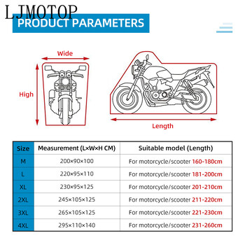 Καλύμματα μοτοσικλέτας ML XL 2XL 3XL 4XL για αδιάβροχη θήκη μοτοσικλέτας εξωτερικού χώρου Κάλυμμα μοτοσικλέτας Κάλυμμα μοτοποδηλάτου Scooter Hoes Honda Moto