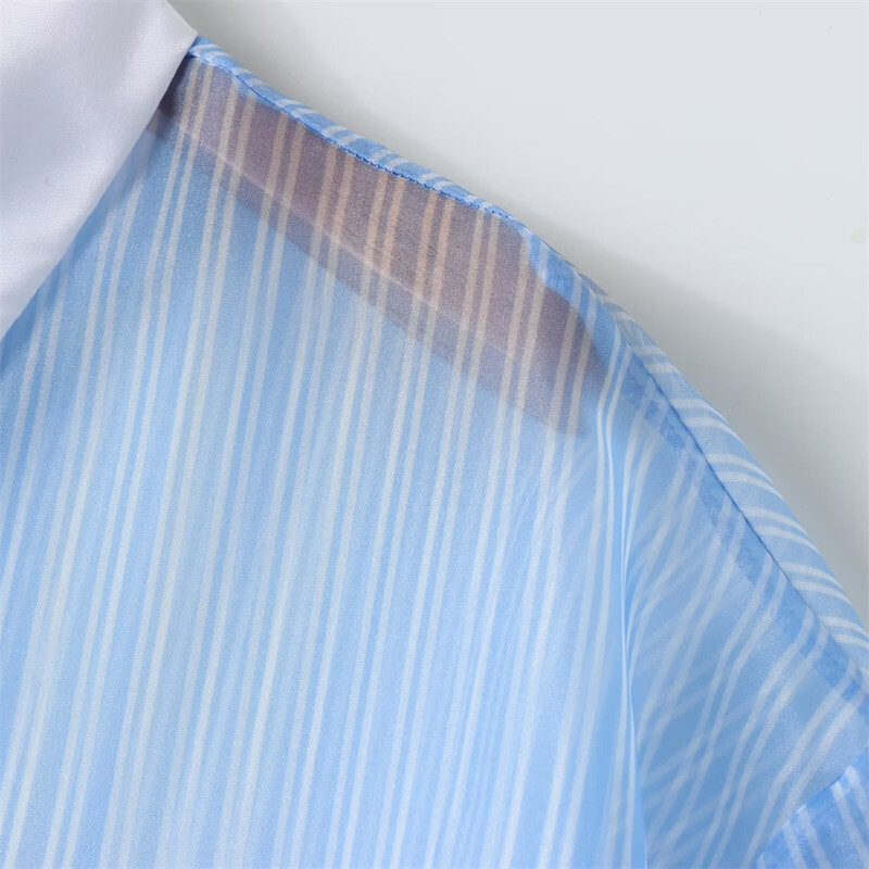 Zach Ailsa 2024 Άνοιξη Νέο προϊόν Γυναικεία μόδα casual polo γιακάς μακρυμάνικο ριγέ διαφανές πουκάμισο από σκληρό νήμα