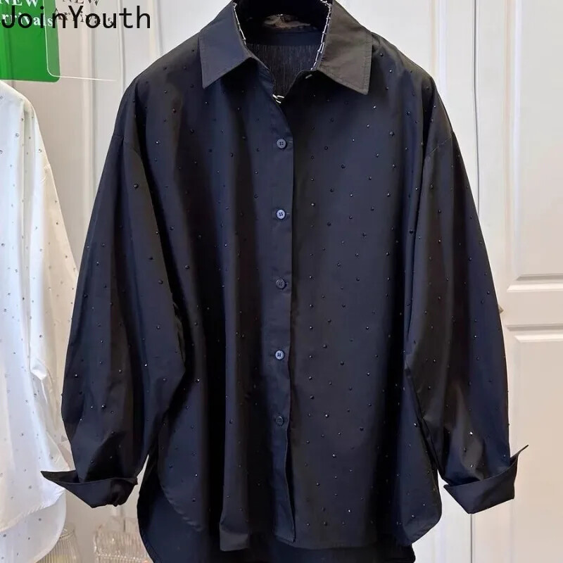 Κορεάτικες μπλούζες Camisas De Mujer 2024 για γυναίκες Μεγάλες μπλούζες με μακρυμάνικο τύπωμα καλοκαιρινό πουκάμισο Vintage μόδας απλή λευκή μπλούζα