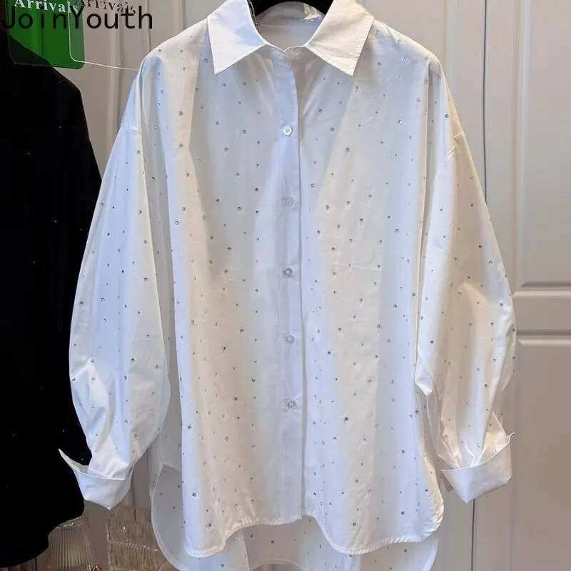 Κορεάτικες μπλούζες Camisas De Mujer 2024 για γυναίκες Μεγάλες μπλούζες με μακρυμάνικο τύπωμα καλοκαιρινό πουκάμισο Vintage μόδας απλή λευκή μπλούζα