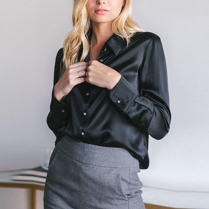Elegantna satenska bluza dugih rukava Ženska vintage zelena bijela crna svilena košulja Ženska ležerna široka košulja na gumbe za žene Jednobojne majice