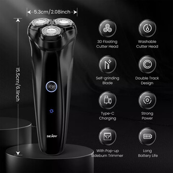 SEJOY Electric Razor for Men Τρισδιάστατη περιστροφική ξυριστική μηχανή pop-up επαναφορτιζόμενη κουρευτική μηχανή γενειάδας