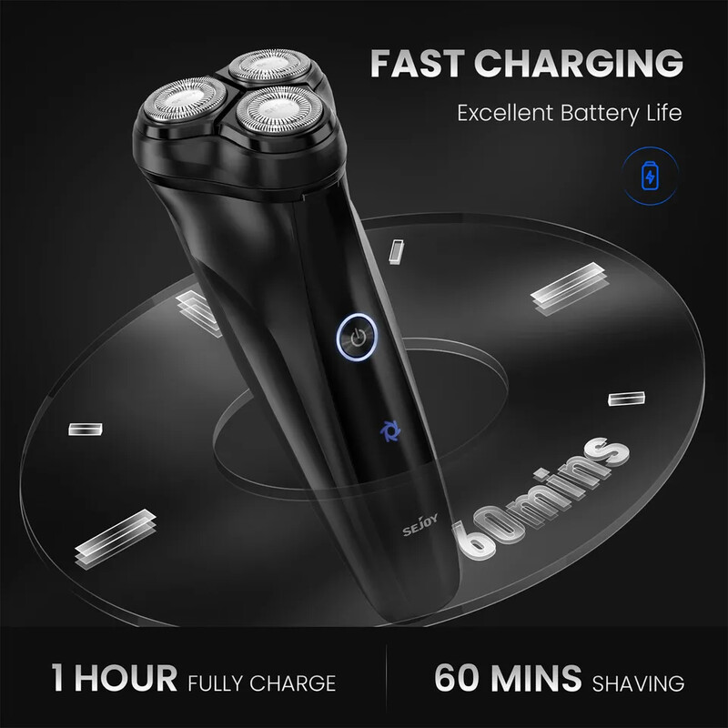SEJOY Electric Razor for Men Τρισδιάστατη περιστροφική ξυριστική μηχανή pop-up επαναφορτιζόμενη κουρευτική μηχανή γενειάδας