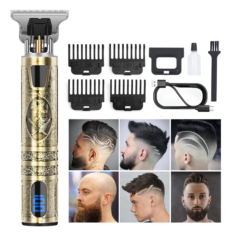 Profesionāls matu griezējs Barber Bezvada matu griešanas mašīnas ar nulles spraugām ar LCD displeju Vīriešu bārdas trimmeris T ieliktņi skuvekļi