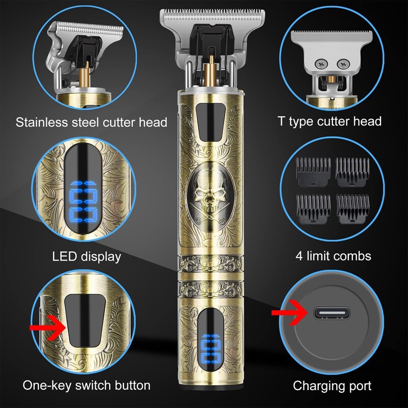 Profesionāls matu griezējs Barber Bezvada matu griešanas mašīnas ar nulles spraugām ar LCD displeju Vīriešu bārdas trimmeris T ieliktņi skuvekļi