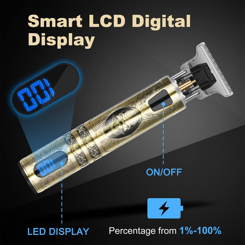 Profesionāls matu griezējs Barber Bezvada matu griešanas mašīnas ar nulles spraugām ar LCD displeju Vīriešu bārdas trimmeris T ieliktņi skuvekļi