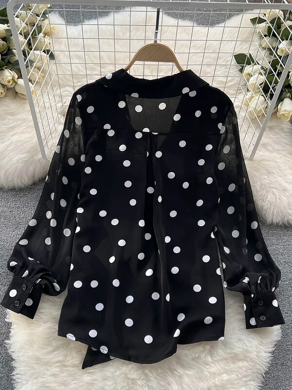 Ženska proljetna slatka bluza na točkice, zapadnjački stil, puf rukavi, šifonska majica za smanjenje godina, sve vrste majica, ženski D0353