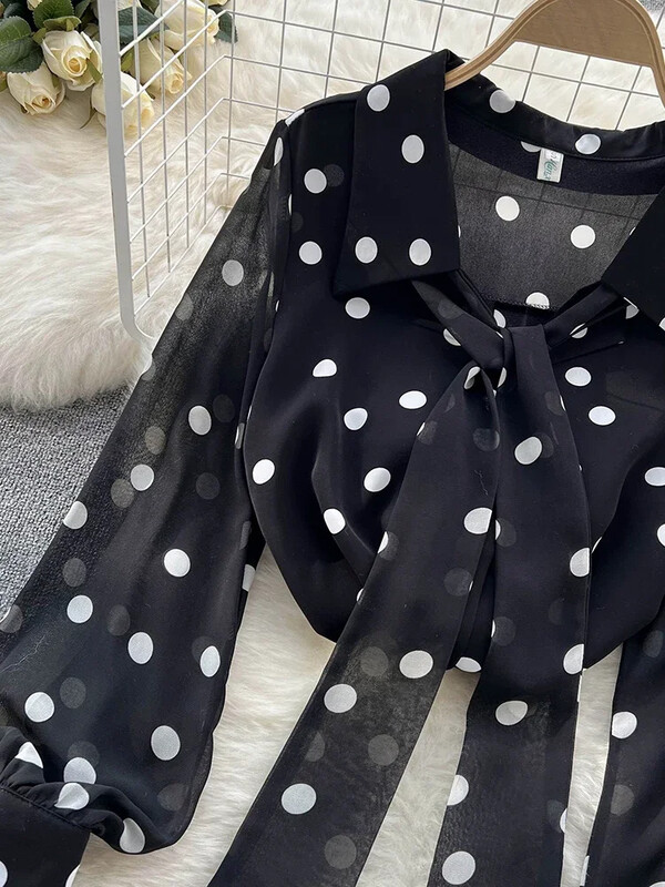 Ženska proljetna slatka bluza na točkice, zapadnjački stil, puf rukavi, šifonska majica za smanjenje godina, sve vrste majica, ženski D0353