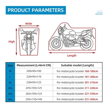 Universal κάλυμμα μοτοσικλέτας ML XL 2XL 3XL 4XL Προστατευτικό UV εξωτερικού χώρου για όλες τις εποχές αδιάβροχο ποδήλατο αδιάβροχο σκούτερ μηχανών