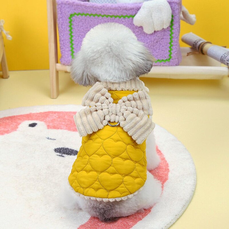 Pamučni kaput za kućne ljubimce Moderan kaput za pse s ukrasom od mašne Elegantna odjeća za pse Leptir mašna Traction Ring Gumb za zatvaranje za kućne ljubimce