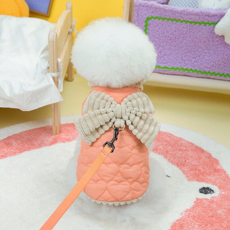 Pamučni kaput za kućne ljubimce Moderan kaput za pse s ukrasom od mašne Elegantna odjeća za pse Leptir mašna Traction Ring Gumb za zatvaranje za kućne ljubimce