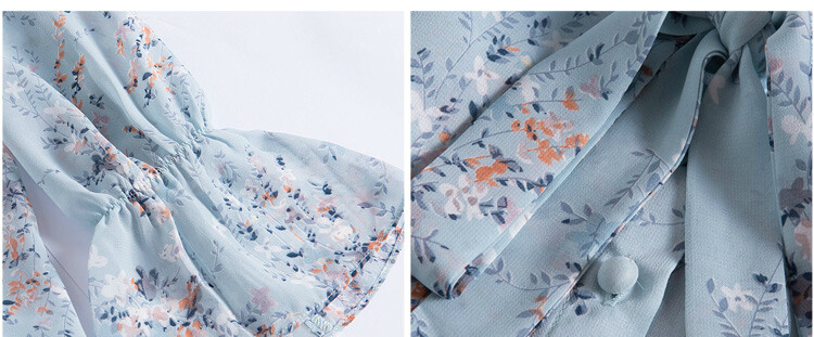 Jesenska bluza dugih rukava, ženske bluze Mujer De Moda 2024 s volanima, plavi print, šifonska bluza, majice, majice, ženske bluze, Blusa D743