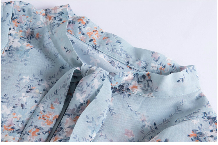 Jesenska bluza dugih rukava, ženske bluze Mujer De Moda 2024 s volanima, plavi print, šifonska bluza, majice, majice, ženske bluze, Blusa D743