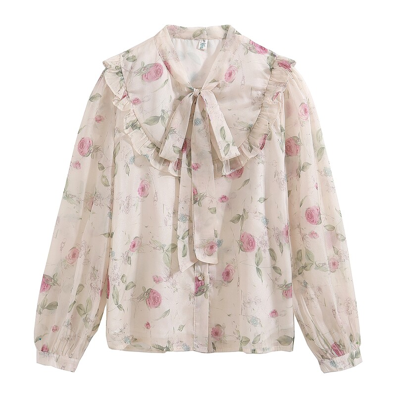 Bluza Ženska šifonska bluza dugih rukava s cvjetnim printom Majice majica Ženske Blusas Mujer De Moda 2024 Bluze Femme Košulje Blusa G212