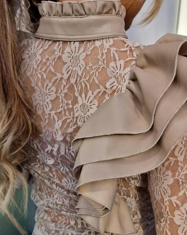 Modna ženska bluza Proljetna bluza s dugmićima Pu koža Seksi čipkana patchwork obična samostojeća kragna dugih rukava dnevna poluprozirna majica