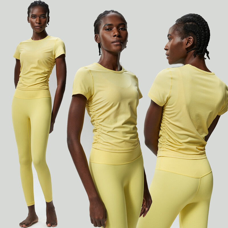 Ženska kombinezona za trčanje u teretani Jednobojna dvodijelna garnitura za fitness jogu Prozračna brzo sušeća sportska odjeća kratkih rukava Odjeća za vježbanje