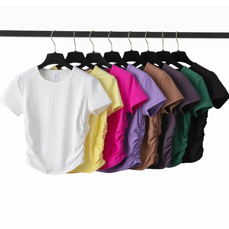 Ženska kombinezona za trčanje u teretani Jednobojna dvodijelna garnitura za fitness jogu Prozračna brzo sušeća sportska odjeća kratkih rukava Odjeća za vježbanje