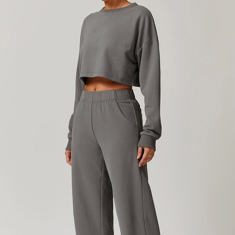 Zimski sportski komplet Trenirke širokih nogavica Pulover Yoga Set Ženska majica s dugim rukavima Odjeća za vježbanje u teretani Sportska odjeća