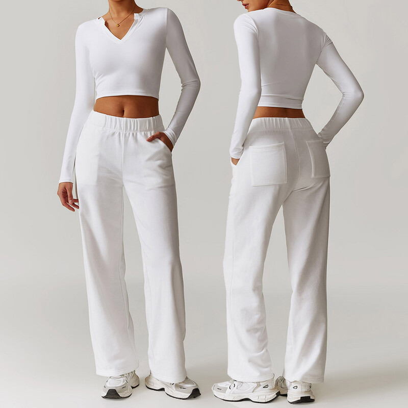 Jesen zima Ženski sportski komplet širokih nogavica Majica dugih rukava Yoga Set Trenirke za vježbanje Odjeća za teretanu Fitness odijelo visoke kvalitete