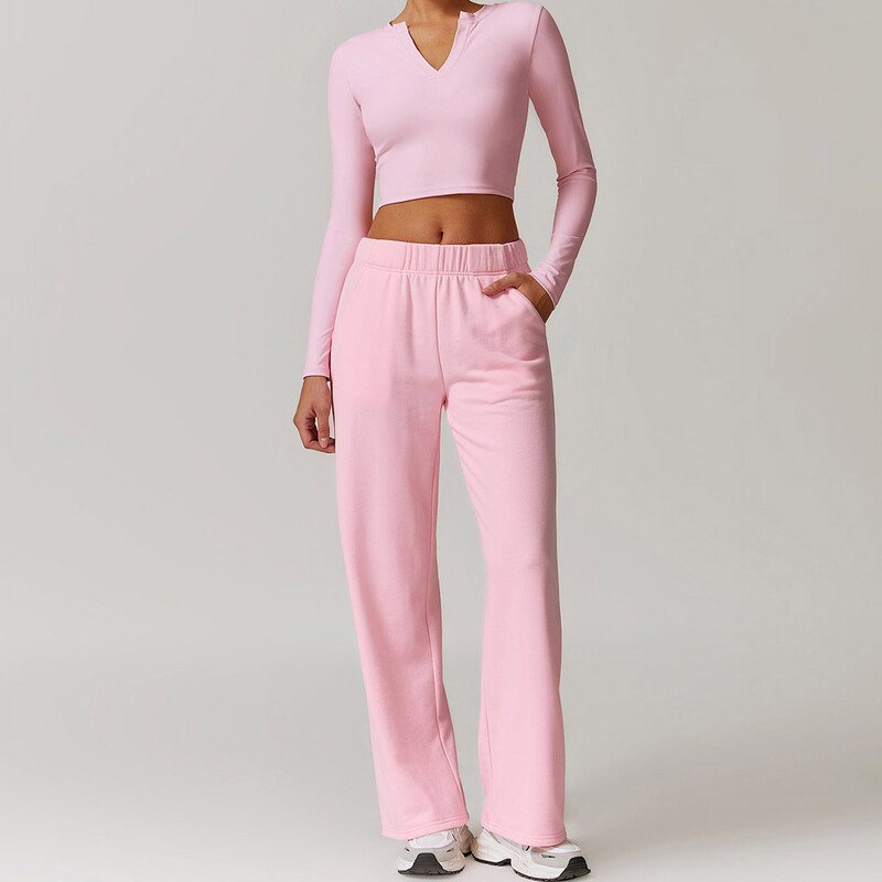 Jesen zima Ženski sportski komplet širokih nogavica Majica dugih rukava Yoga Set Trenirke za vježbanje Odjeća za teretanu Fitness odijelo visoke kvalitete