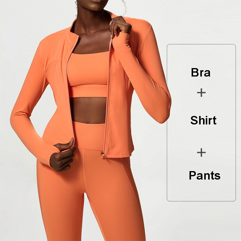 Komplet za fitness jogu od 3 komada Ženska sportska odjeća za vježbanje Majica dugih rukava Grudnjaci za teretanu Tajice visokog struka Sportska odjeća koja pristaje