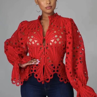 HGTE uus elegantne pikkade varrukatega õõnsa võrkpitsiga särk, läbipaistev pluus, riided Dashiki Aafrika särgid naistele