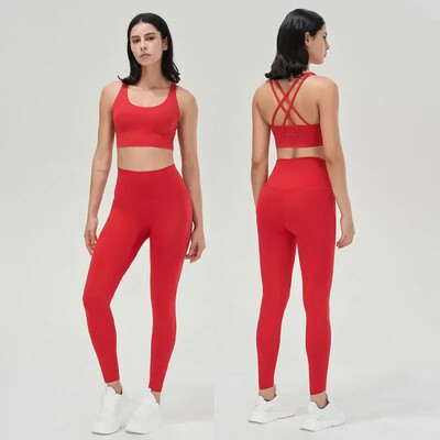 Stown Sportswear Σετ Γιόγκα Κολάν και μπλούζες γυμναστική Αθλητικές στολές γυμναστικής Ρούχα γιόγκα Κολάν χωρίς ραφή Γυναικεία μπλουζάκια παντελόνι