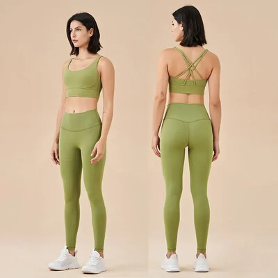 Stown Sportswear Σετ Γιόγκα Κολάν και μπλούζες γυμναστική Αθλητικές στολές γυμναστικής Ρούχα γιόγκα Κολάν χωρίς ραφή Γυναικεία μπλουζάκια παντελόνι