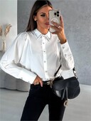 Camisas E Blusas Κομψό γυναικείο πουκάμισο γραφείου Λευκό φαρδύ μακρυμάνικο πουκάμισο, διαμαντένια λαιμόκοψη Μόδα άνοιξη/καλοκαίρι 2024