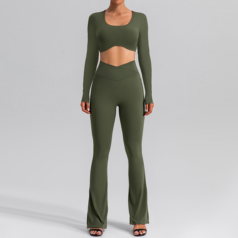 Jóga szett 2 db tornaterem női edzőterem csengős fenekű Push Up kiszélesedő nadrággarnitúrák Női Fitness Sport Edzés Fitnesz hosszú ujjú tornaruha