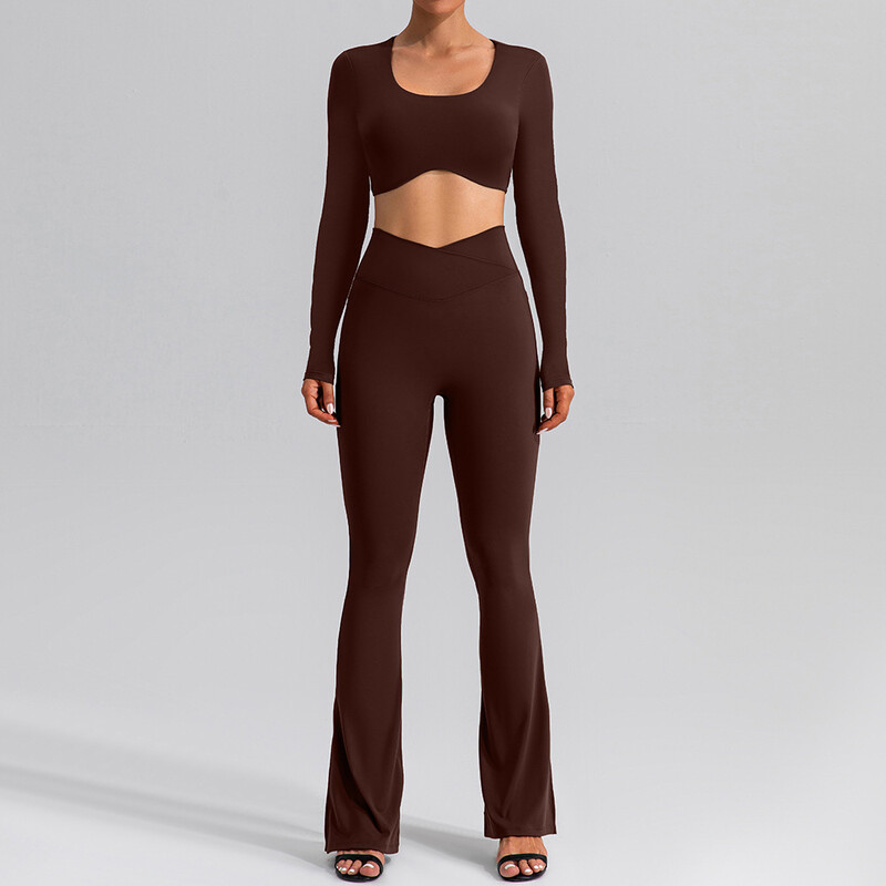 Jóga szett 2 db tornaterem női edzőterem csengős fenekű Push Up kiszélesedő nadrággarnitúrák Női Fitness Sport Edzés Fitnesz hosszú ujjú tornaruha