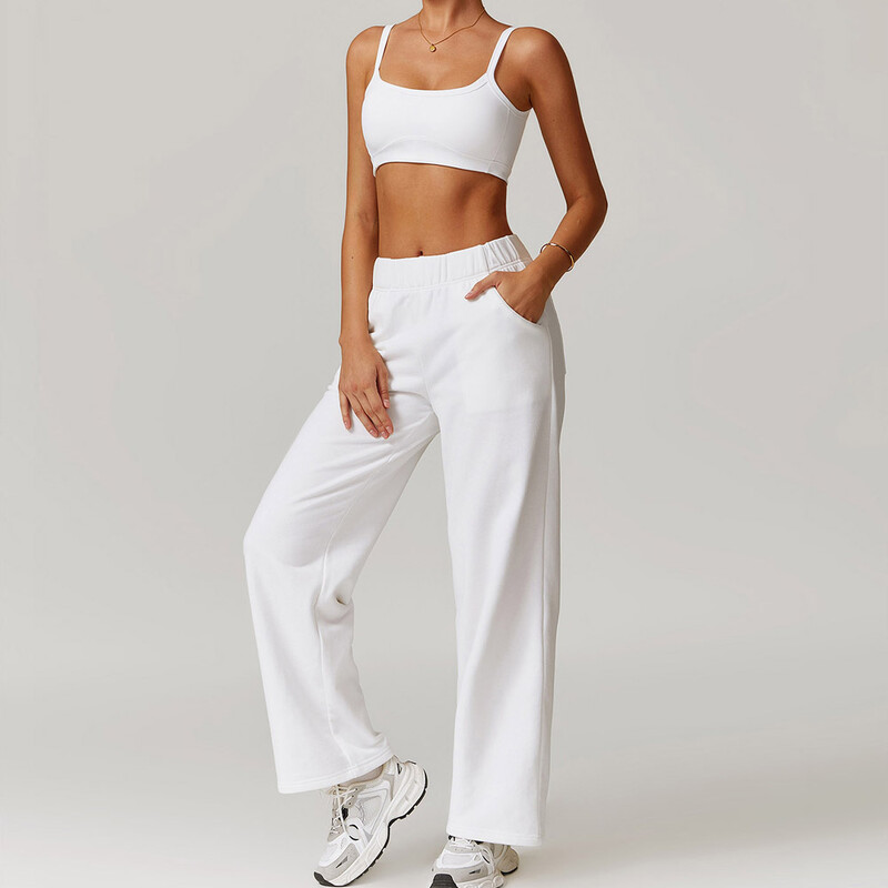 Jesenski ženski sportski komplet širokih nogavica Trenirke Grudnjak Joga set 2 komada bez rukava Široka odjeća za vježbanje Fitness odijelo 8900