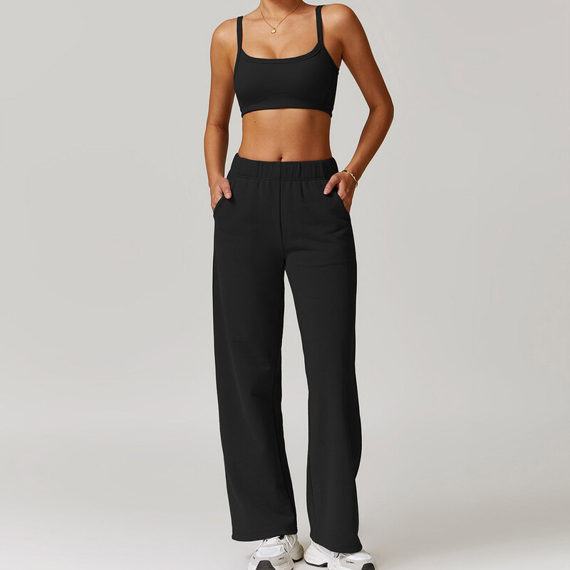 Jesenski ženski sportski komplet širokih nogavica Trenirke Grudnjak Joga set 2 komada bez rukava Široka odjeća za vježbanje Fitness odijelo 8900
