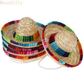 1 τμχ Mini Pet Dogs Καπέλο ηλίου Ψάθινο καπέλο Sombrero Cat Beach Party Ψάθινα καπέλα Σκυλιά Μεξικάνικο καπέλο σε στυλ Χαβάης για αστεία σκυλιά Προμήθειες