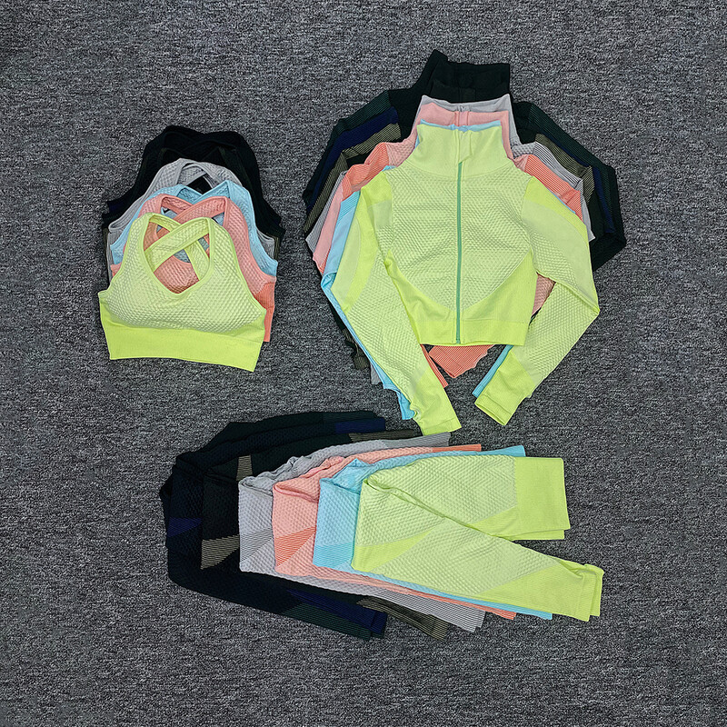 2/3kom Ženske trenerke Odjeća za vježbanje Žensko odijelo za fitnes Tajice Grudnjak s patentnim zatvaračem Kompleti za jogu Sportska odjeća za teretanu