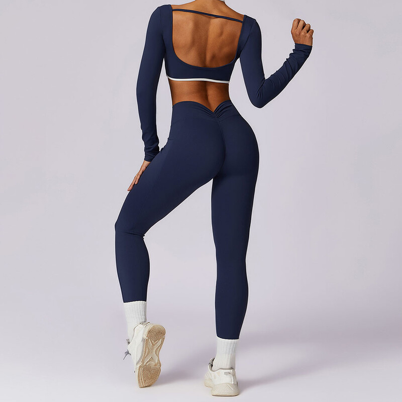 2PCS Ženska trenirka Yoga Set Sportsko odijelo Odjeća za vježbanje u teretani Dugi rukavi Skraćena majica za teretanu Tajice visokog struka Fitnes grudnjak Sport Mi