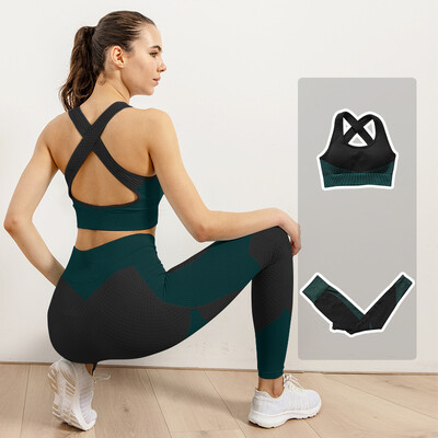 Femei Fitness Sport Yoga Costum fără cusături Yoga 2/3 buc Seturi Jachetă cu mânecă lungă cu fermoar Îmbrăcăminte de primăvară pentru gimnastică Set de haine pentru alergare