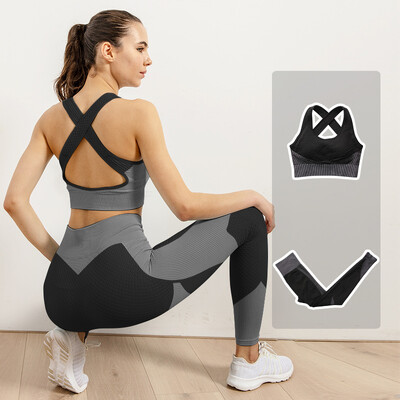 Femei Fitness Sport Yoga Costum fără cusături Yoga 2/3 buc Seturi Jachetă cu mânecă lungă cu fermoar Îmbrăcăminte de primăvară pentru gimnastică Set de haine pentru alergare