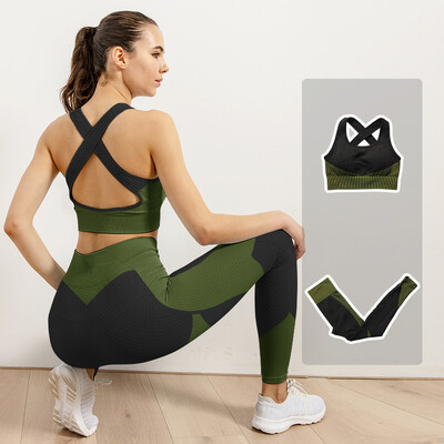 Femei Fitness Sport Yoga Costum fără cusături Yoga 2/3 buc Seturi Jachetă cu mânecă lungă cu fermoar Îmbrăcăminte de primăvară pentru gimnastică Set de haine pentru alergare