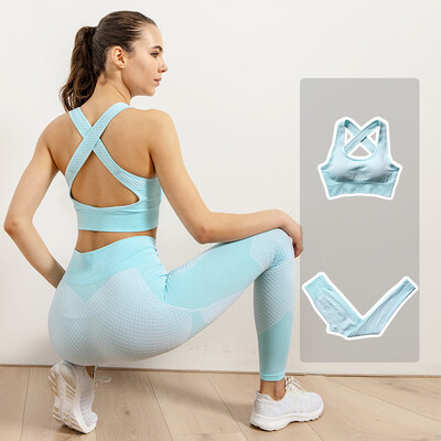 Femei Fitness Sport Yoga Costum fără cusături Yoga 2/3 buc Seturi Jachetă cu mânecă lungă cu fermoar Îmbrăcăminte de primăvară pentru gimnastică Set de haine pentru alergare
