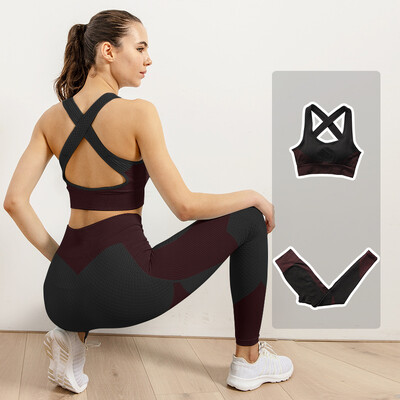 Femei Fitness Sport Yoga Costum fără cusături Yoga 2/3 buc Seturi Jachetă cu mânecă lungă cu fermoar Îmbrăcăminte de primăvară pentru gimnastică Set de haine pentru alergare
