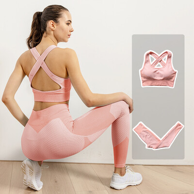 Femei Fitness Sport Yoga Costum fără cusături Yoga 2/3 buc Seturi Jachetă cu mânecă lungă cu fermoar Îmbrăcăminte de primăvară pentru gimnastică Set de haine pentru alergare
