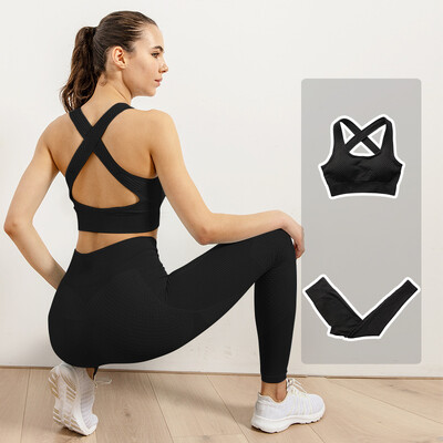 Femei Fitness Sport Yoga Costum fără cusături Yoga 2/3 buc Seturi Jachetă cu mânecă lungă cu fermoar Îmbrăcăminte de primăvară pentru gimnastică Set de haine pentru alergare