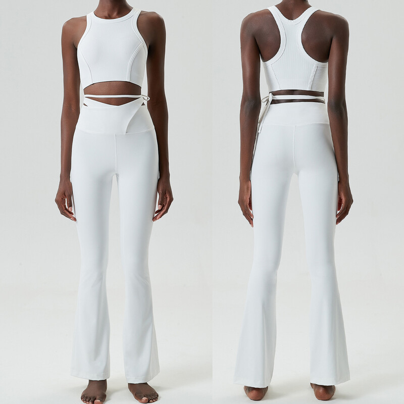 Ženski dvodijelni set za jogu, mekana, mekana, super rastezljiva odjeća za vježbanje, snažan grudnjak, široke hlače, odijelo za teretanu, ženska odjeća