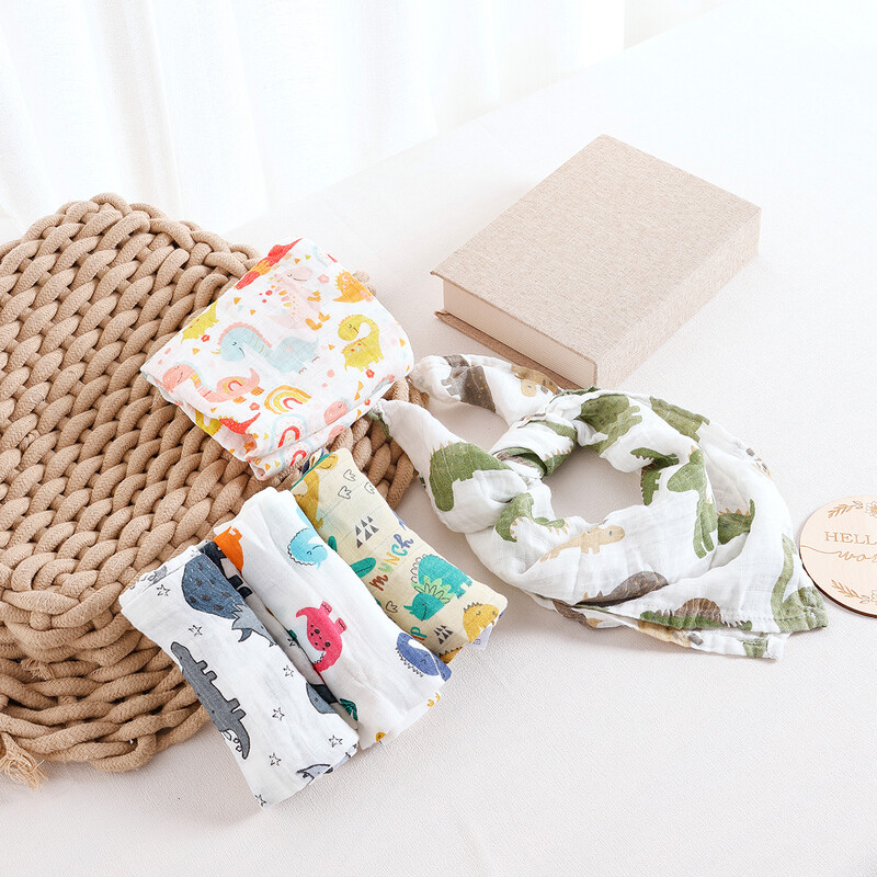 HappyFlute New Cute Animals Print 5Pcs/set Muslin Swaddle Hranjenje Podrigivanje Novorođenčad Meka bambusova pamučna tkanina Dekica Maramice