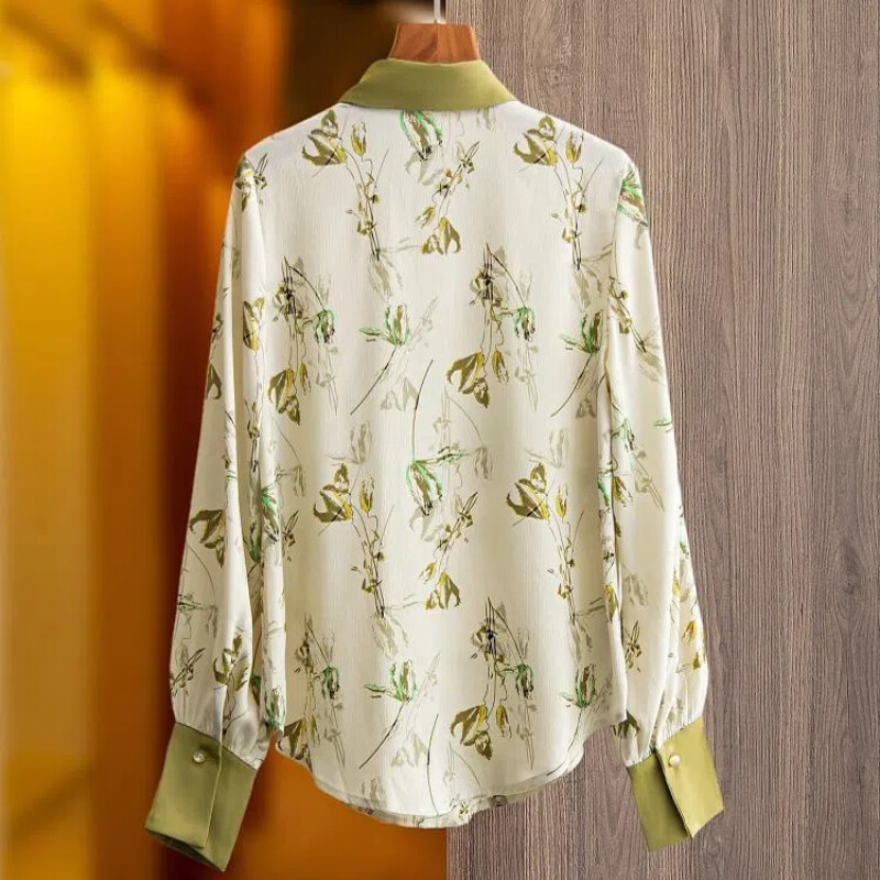 Kineski stil Proljeće Jesen Ženske 2024. Nove patchwork polo ovratnike s gumbima s printom Modne široke ležerne bluze s dugim rukavima Košulje